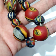 Antique roman style mosaic glass beads necklace.