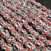 Vintage venetian african style red glass chevron beads long strand 10x13mm.
