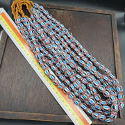 Vintage venetian african style blue glass chevron beads long strand 11x13mm.