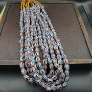 Vintage venetian african style blue glass chevron beads long strand 11x13mm.