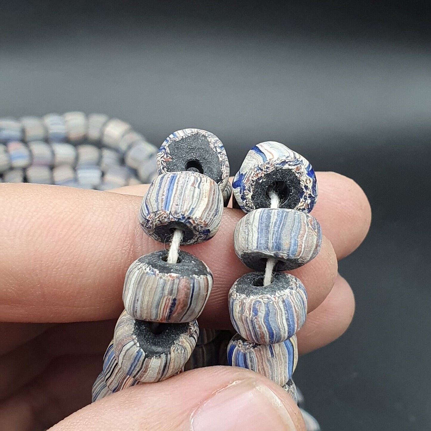 Lot 2 vintage old african glass  stripes beads 8-10mm beads strandGift