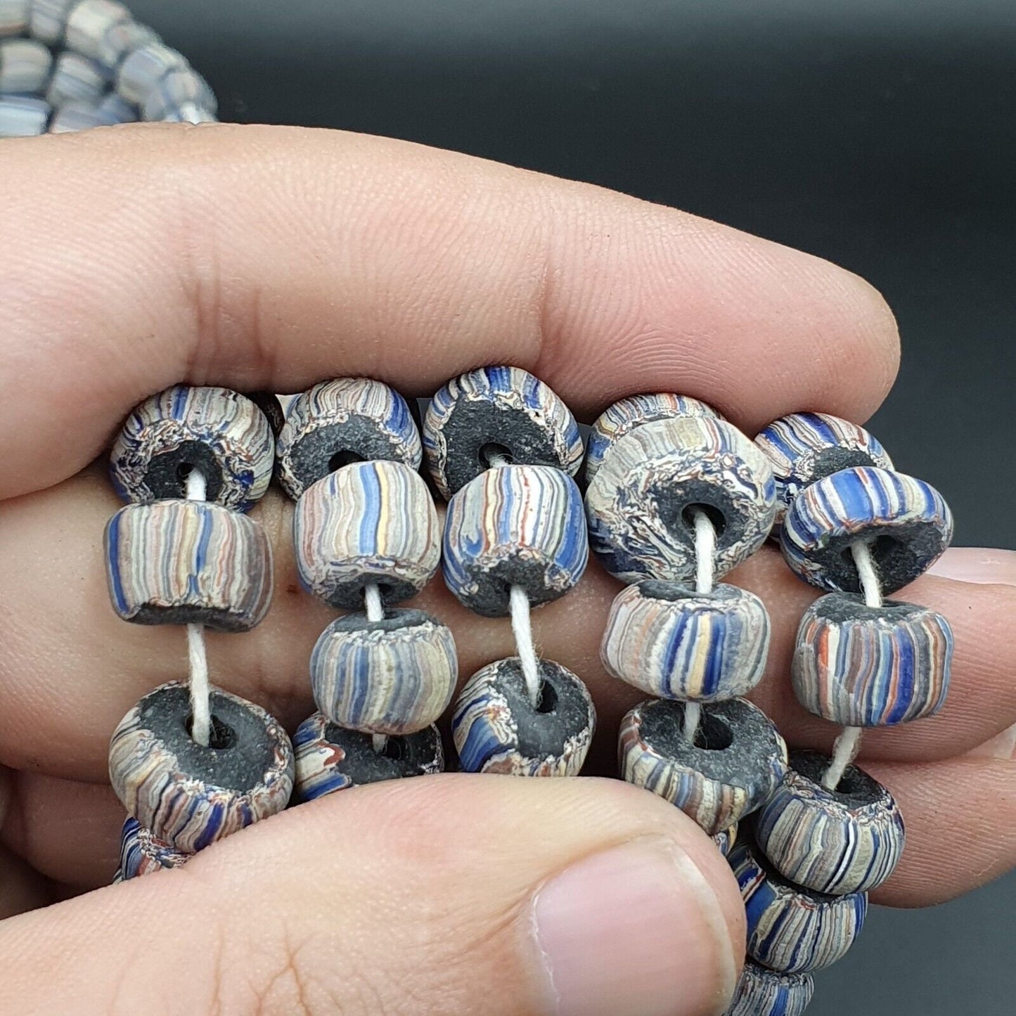 Lot 2 vintage old african glass  stripes beads 8-10mm beads strandGift