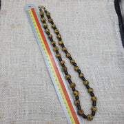 Gbr-2. vintage black yellow, green gabri eyes glass beads strand necklace.