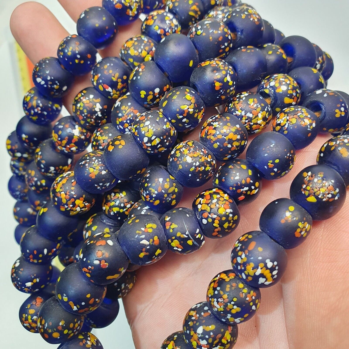 Vintage Trade Cobalt, Multi Color Candy Glass Beads | Full Strand | 13-14mm, Antique Style Necklace, Collectible
