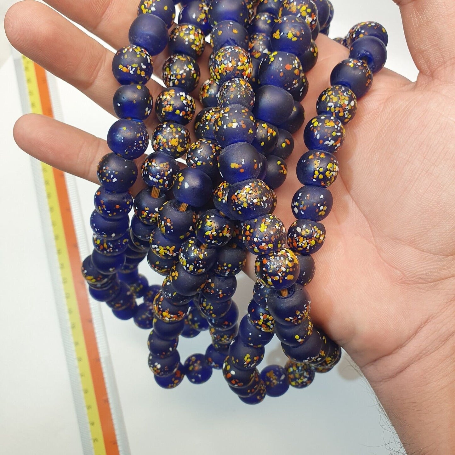Vintage trade cobalt blue candy glass beads beaded necklace cnd-b1Gift