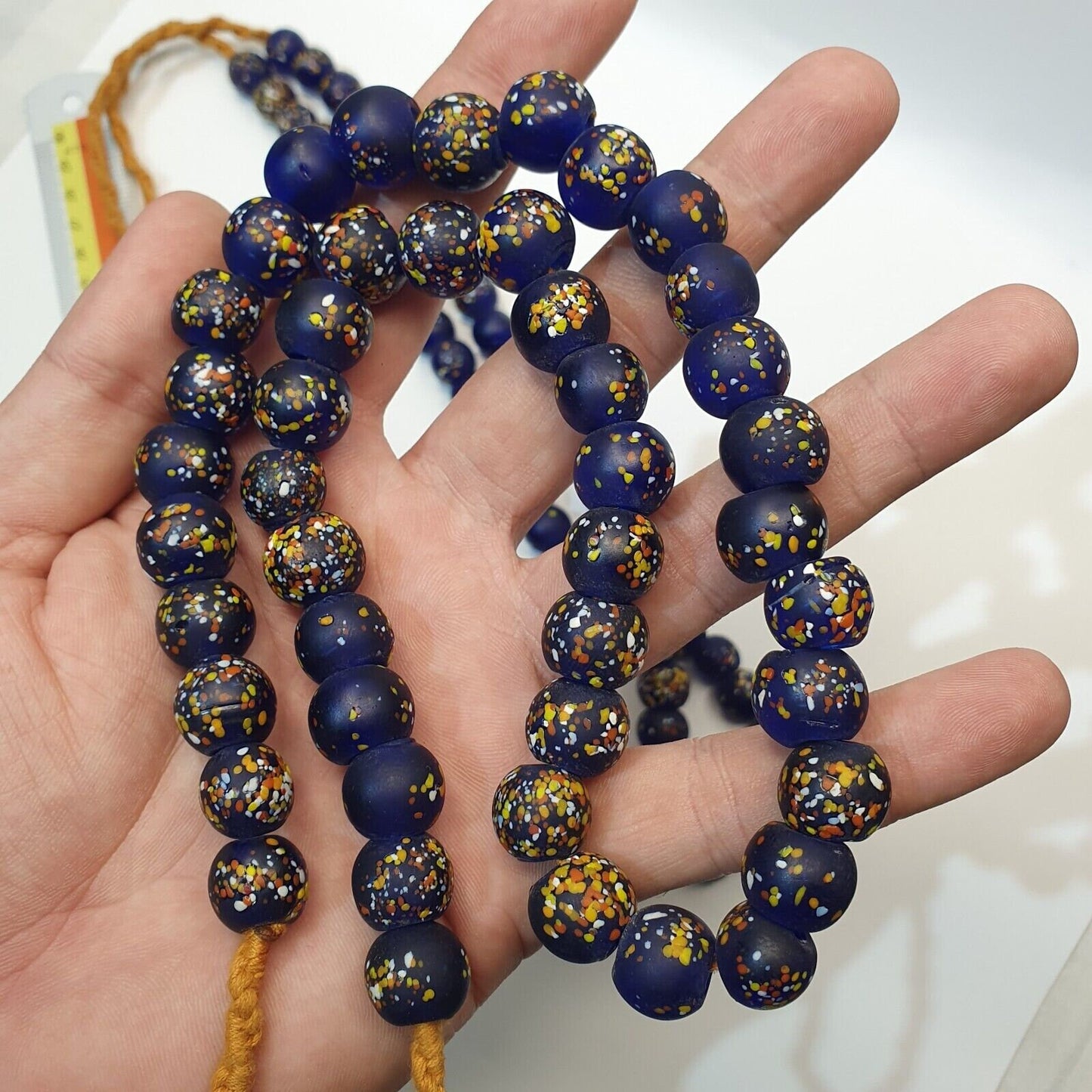 Vintage trade cobalt blue candy glass beads beaded necklace cnd-b1Gift