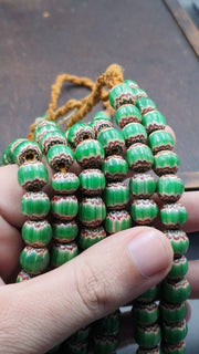 Green Chevron Venetian Glass Beads: African Trade Necklace (10-11mm)