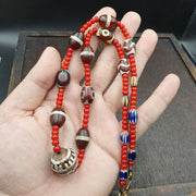 Antique tibetan etched agate beads with venetian white heart bead necklace