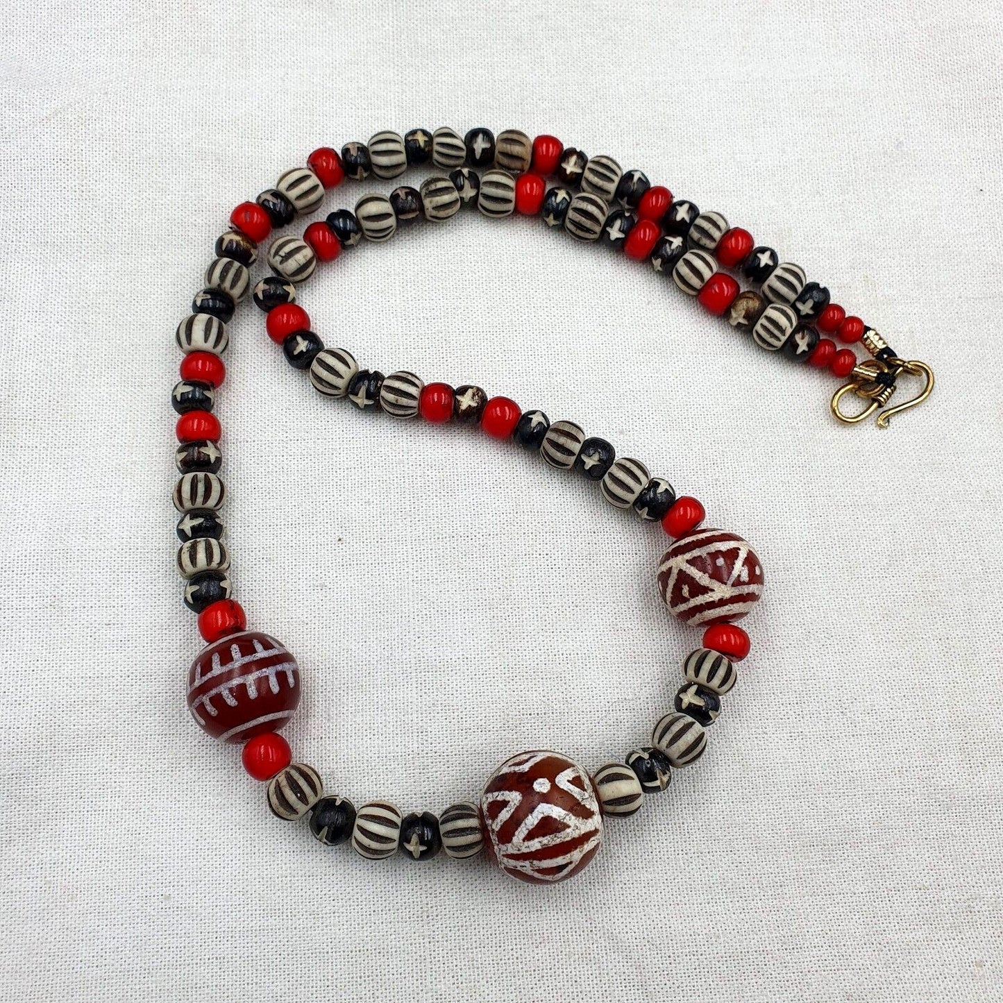 Antique Etched Agate Beads Necklace: Himalayan Indo Tibetan
