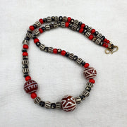 Antique Etched Agate Beads Necklace: Himalayan Indo Tibetan