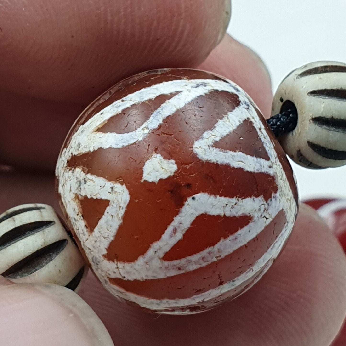 Antique Etched Agate Beads Necklace: Himalayan Indo Tibetan