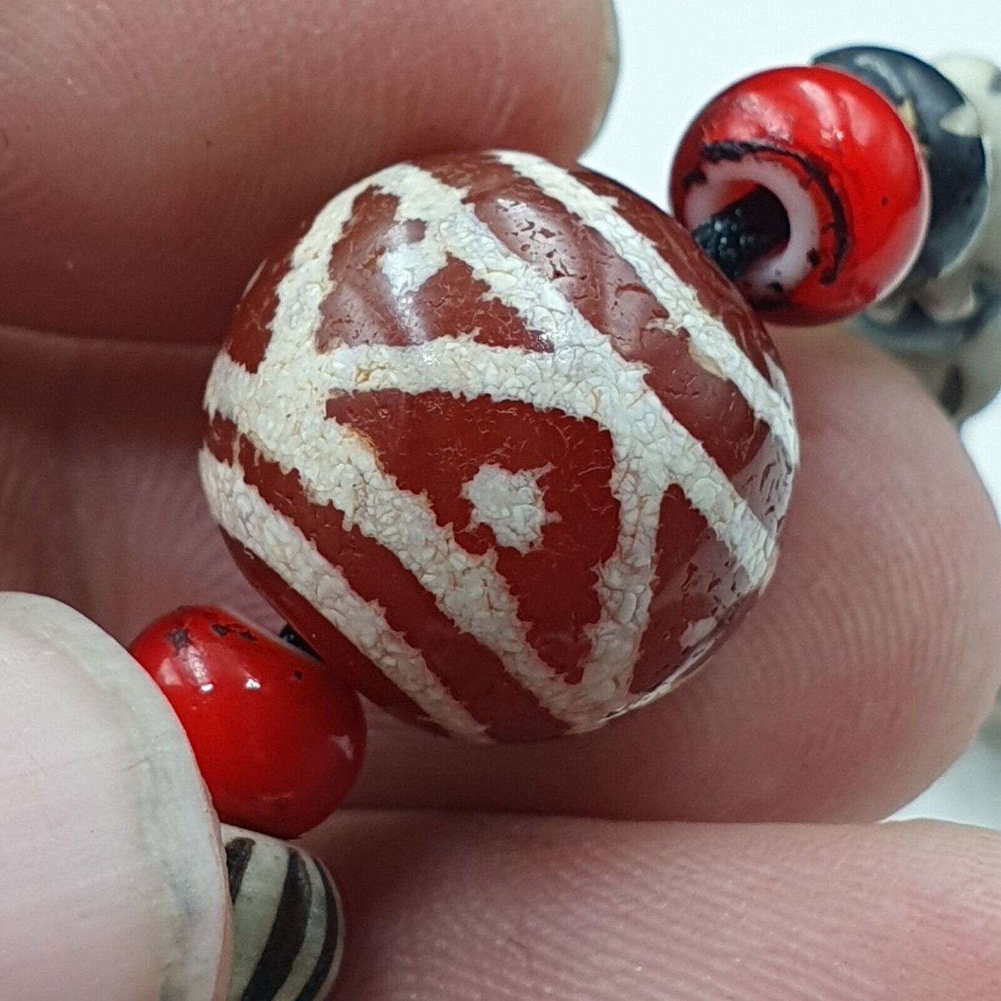 Antique Etched Agate Beads Necklace: Himalayan Indo Tibetan