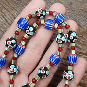 Vintage venetian style trade skunk blue chevron whiteheart beads strand