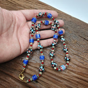 Vintage venetian style trade skunk blue chevron whiteheart beads strand