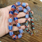Antique venetian inspired trade african blue glass chevron beads strand nch-1b.
