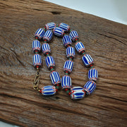 Vintage venetian inspired trade blue chevron jade and whiteheart beads strand