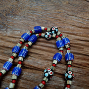 Vintage venetian style trade skunk blue chevron and jade beads strand h-9b