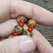 Antique vintage himalayan indo tibetan 2 eye agate, carving skull beads necklace