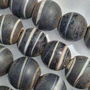 Vintage african white stripes black glass antique beads 17-18mm.