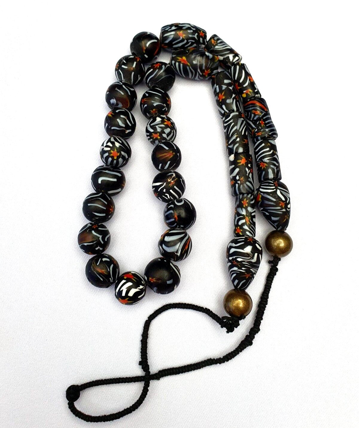 Vintage zebra traded glass beads / beaded long necklaceGift