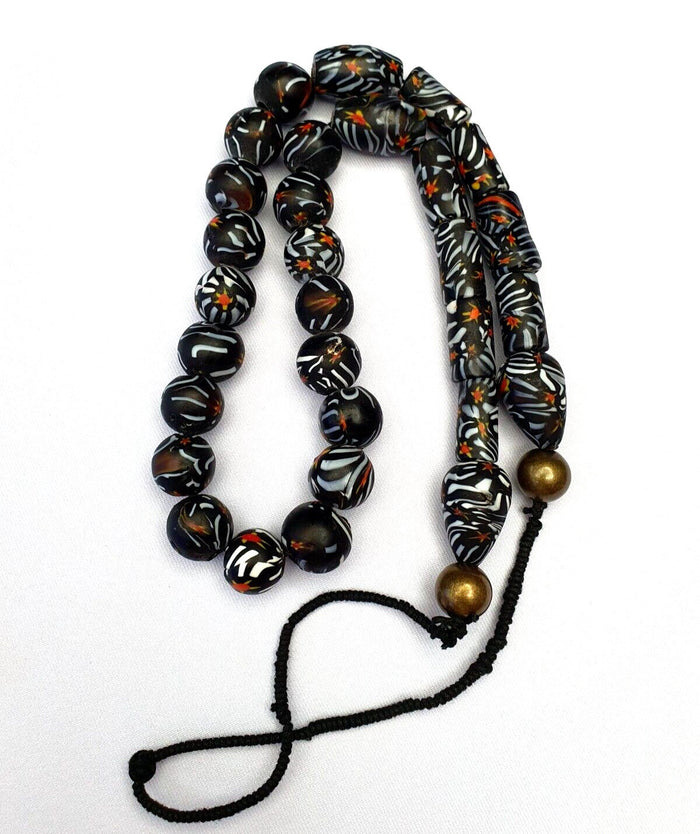 Vintage zebra traded glass beads / beaded long necklaceGift