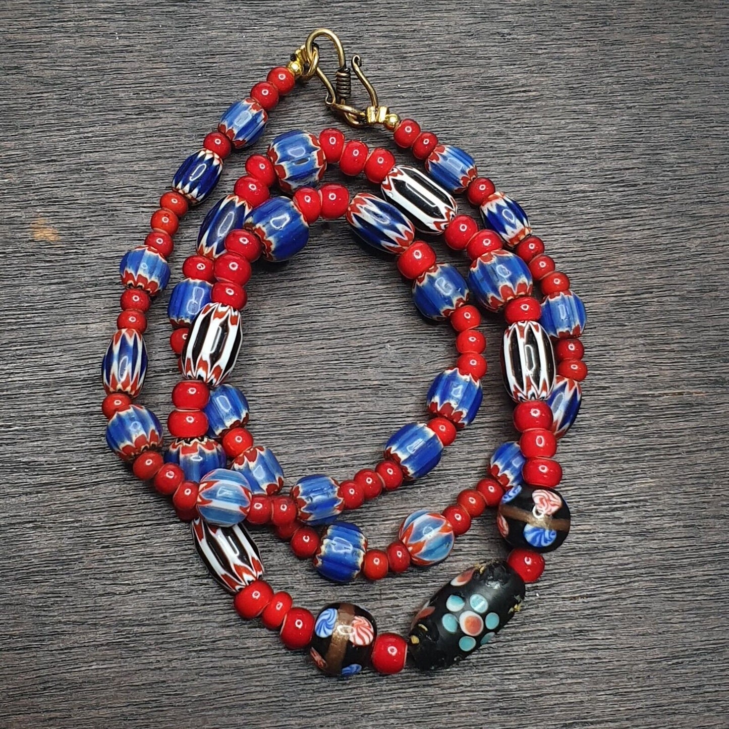 Vintage chevron venetian whiteheart floral glass beads necklace nc-11-7Gift