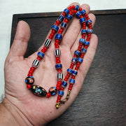 Vintage chevron venetian whiteheart floral glass beads necklace nc-11-7.