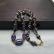 Vintage venetian style chevron feather skunk mix glass beads necklace mx-75.