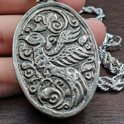 Big men's vintage natural blue fire carving labradorite owl figurine necklace 1