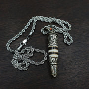 Rare 3 stripes tibetan silver nepalese agate bead dzi pendant necklace