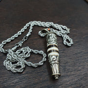 Rare 3 stripes tibetan silver nepalese agate bead dzi pendant necklace