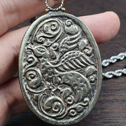Big men's vintage natural blue fire carving labradorite owl figurine necklace 2