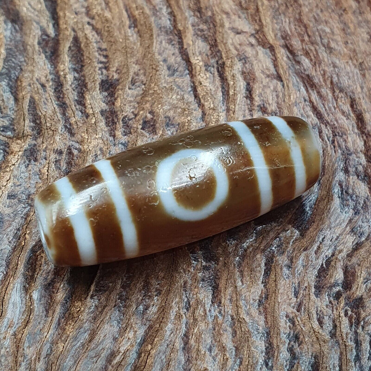 Tibetan old 2 eyes agate dzi bead unique pattern amulet pendant stb-14