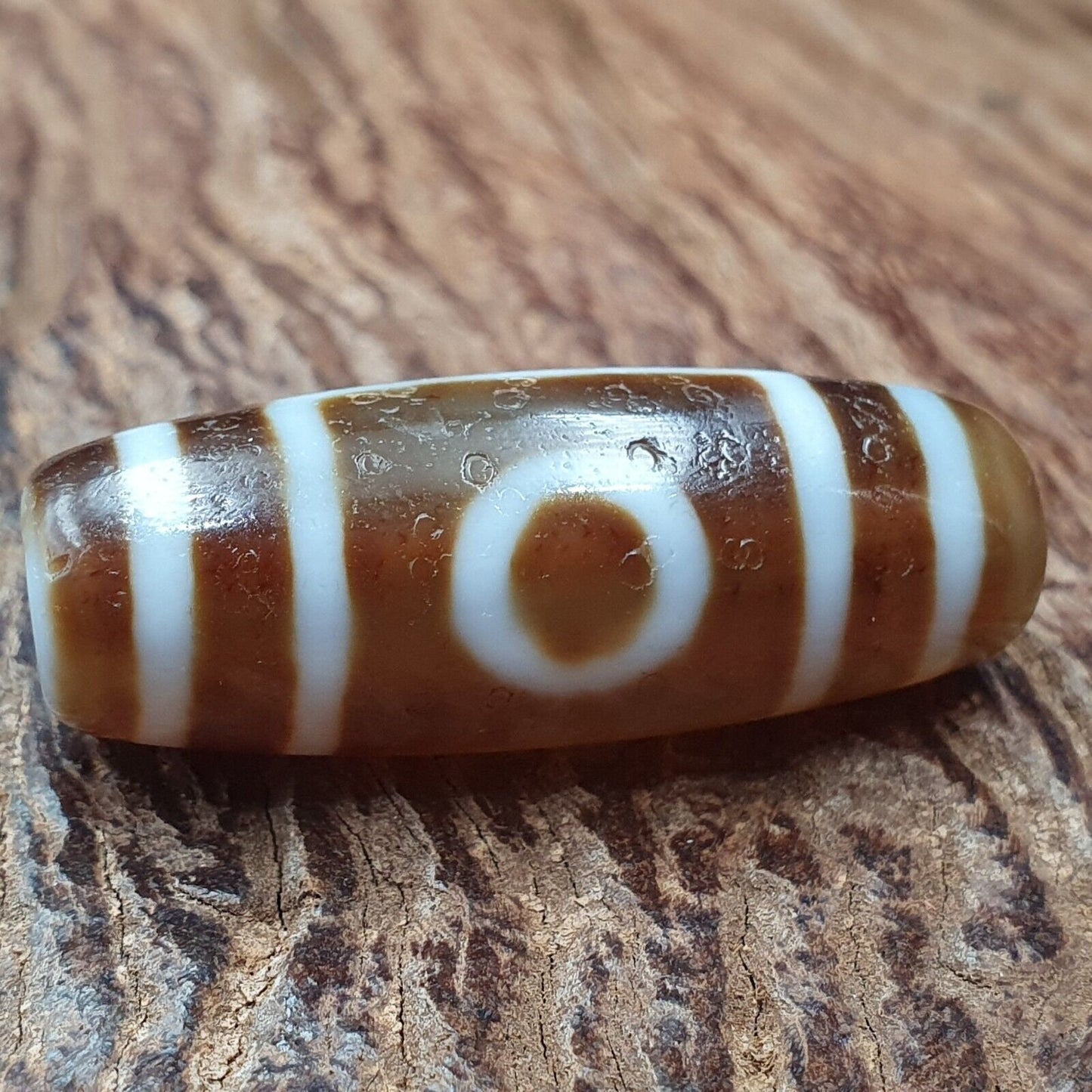 Tibetan old 2 eyes agate dzi bead unique pattern amulet pendant stb-14