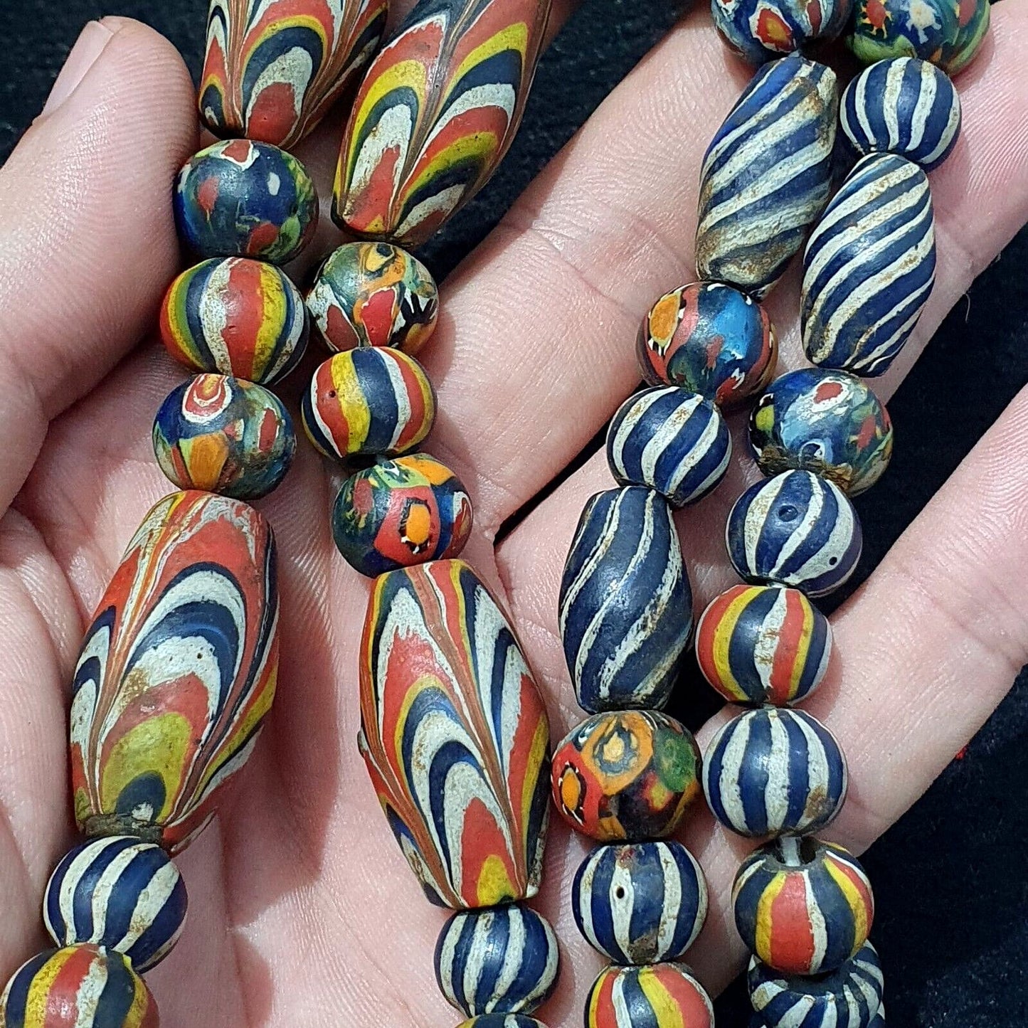 Antique roman style mosaic glass beads necklaceGift