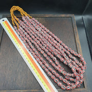 Vintage venetian african style red glass chevron beads long strand 10x13mm.