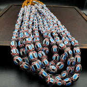 Vintage venetian african style blue glass chevron beads long strand 11x13mm.