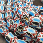 Vintage venetian african style blue glass chevron beads long strand 11x13mm.