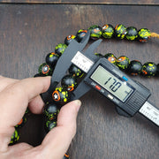 Vintage Trade Floral, Boho Beaded Necklace | Green Black Glass Strand, 36 Pc 17.5-18mm | Full Length