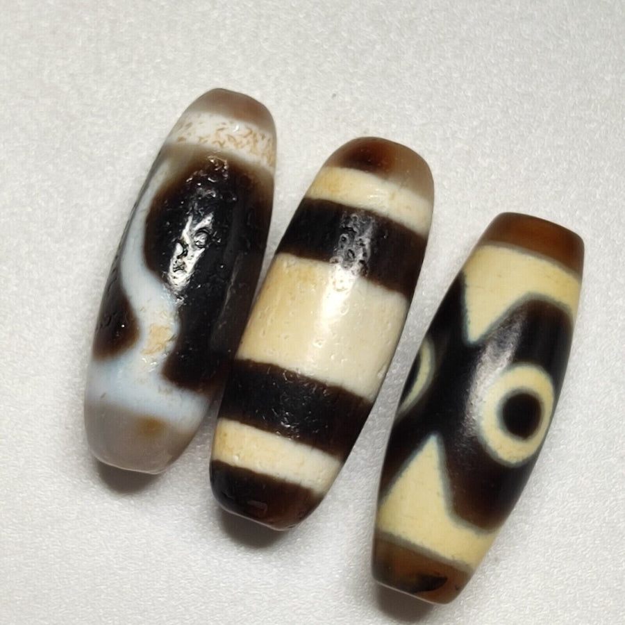 Lot 3 powerful unique patterns antique tibetan agate dzi bead amulet 126