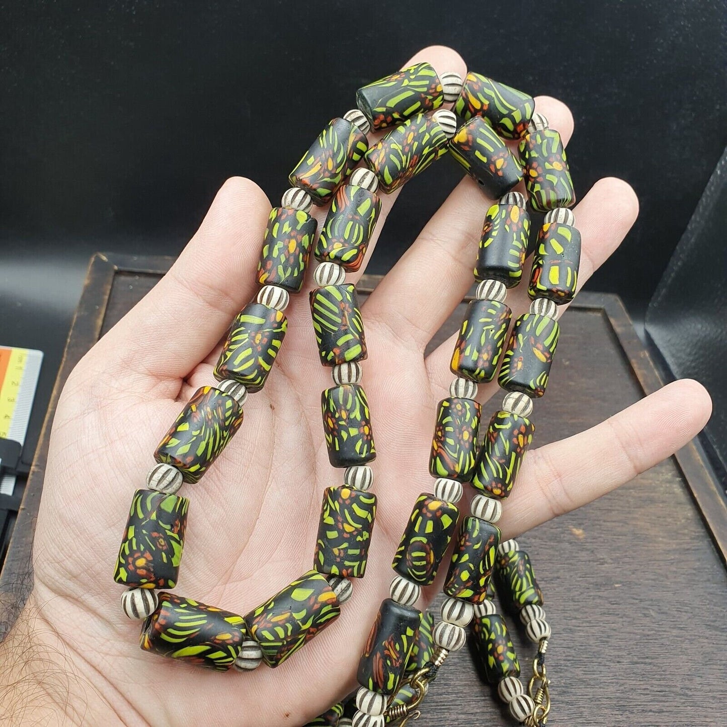 Vintage trade green beads beaded necklace