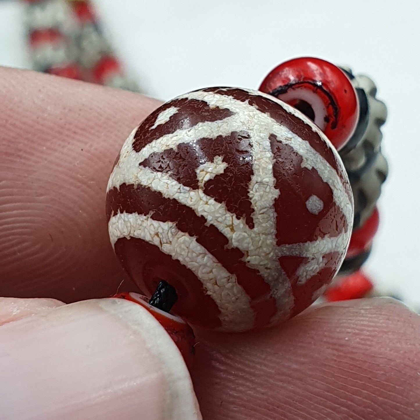 Antique Etched Agate Beads Necklace: Himalayan Indo Tibetan