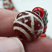 Antique Etched Agate Beads Necklace: Himalayan Indo Tibetan