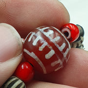 Antique Etched Agate Beads Necklace: Himalayan Indo Tibetan