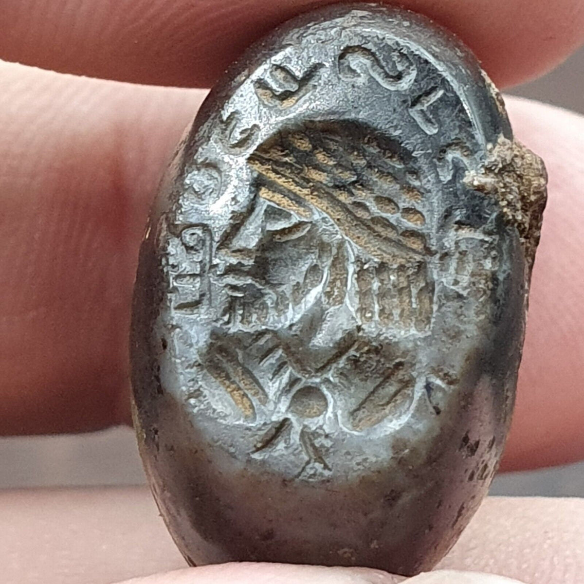Unidentified king face ancient agate stamp seal very rare bead.