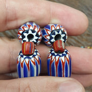 Antique venetian inspired trade african blue glass chevron beads strand nch-1b.