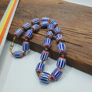 Vintage venetian inspired trade blue chevron jade and whiteheart beads strand