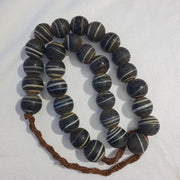 Vintage african white stripes black glass antique beads 17-18mm.