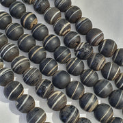 Vintage african white stripes black glass antique beads 17-18mm.