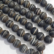 Vintage african white stripes black glass antique beads 17-18mm.